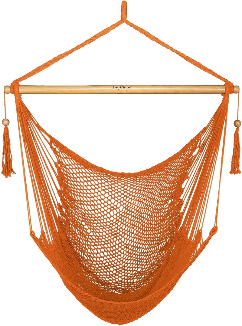 JoyView Hammock Chair with Spreader Bar Caribbean Hammock Swing Chair 300 LBS Weight Capacity XL Rope Hanging Chair for Outdoor Indoor Garden Yard - Orange - Image 1